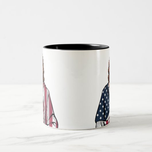 Jezus en de Amerikaanse vlag Tweekleurige Koffiemok (Center)