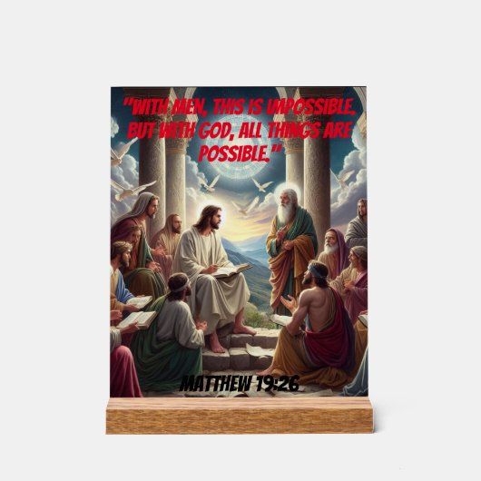 Jezus en de discipelen - Matteüs 19:26 Acryl Bord (Voorkant)