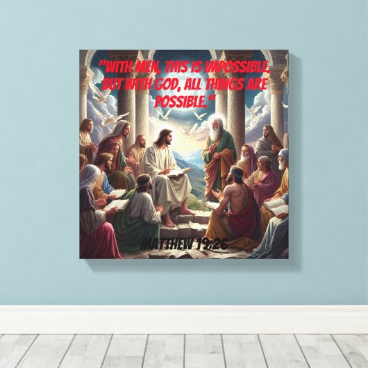 Jezus en de discipelen - Matteüs 19:26 Canvas Afdruk (Insitu (Houten vloer))