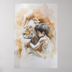 Jezus En De Leeuw Minimalistische Waterverf Christ Poster