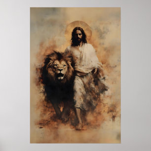 Jezus en de Leeuw van Juda Christelijke aquarel Poster
