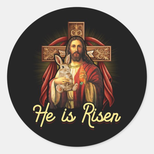 Jezus en de paasbunny Hij is Christelijk F Ronde Sticker (Voorkant)