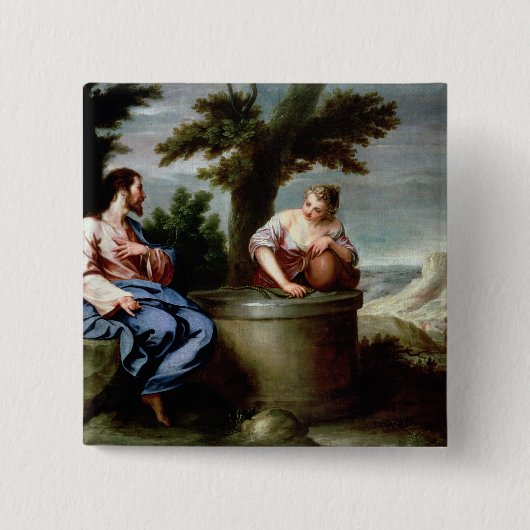 Jezus en de Samaritaanse vrouw Vierkante Button 5,1 Cm (Voorkant)