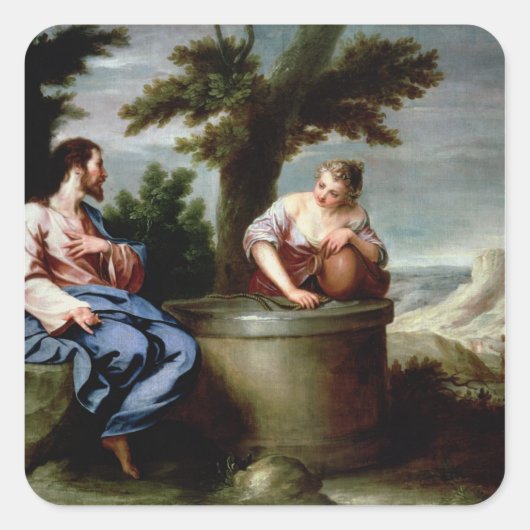 Jezus en de Samaritaanse vrouw Vierkante Sticker (Voorkant)