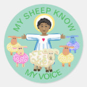 Jezus en de schapen ronde sticker (Voorkant)