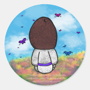 Jezus en de vlinders met achtergrond ronde sticker
