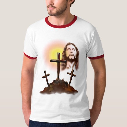 Jezus en drie kruisers t-shirt (Voorkant)