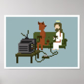 Jezus en duivel spelen videogames Pixel Art Poster (Voorkant)