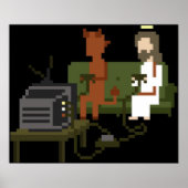 Jezus en duivel spelen videogames Pixel Art Poster (Voorkant)