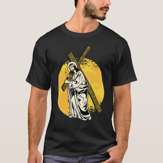 Jezus en een kruisreligie Goede Vrijdag Christelij T-shirt (Voorkant)