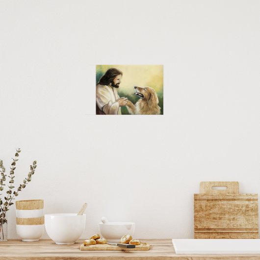 Jezus en Golden Retriever Dog Art Print (Keuken)