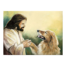 Jezus en Golden Retriever Dog Art Print
