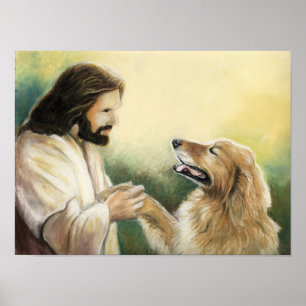 Jezus en Golden Retriever Dog Art Print