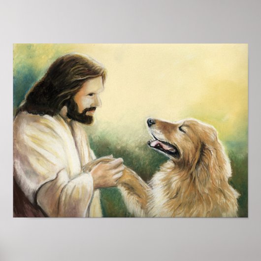 Jezus en Golden Retriever Dog Art Print (Voorkant)