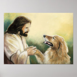 Jezus en Golden Retriever Dog Art Print