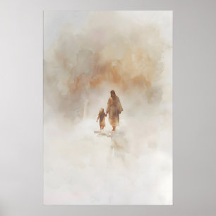 Jezus en het kleine meisje aquarel christelijke ku poster
