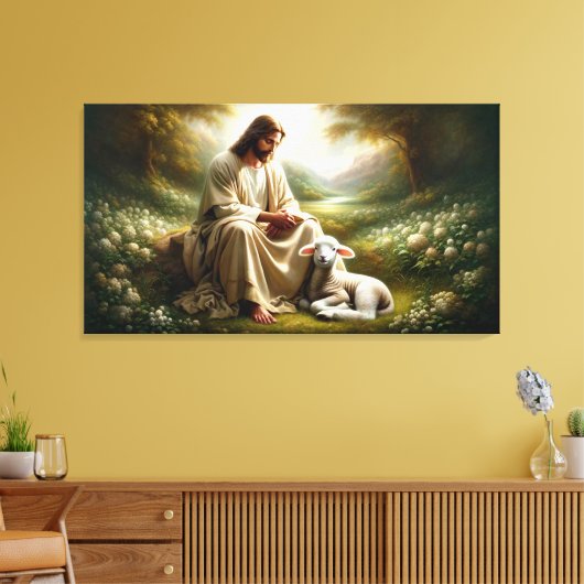 Jezus en het Lam Canvas Afdruk (Insitu (Woonkamer))