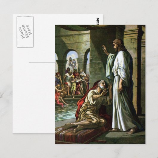 Jezus en het Man in de pool Briefkaart (Voorkant / Achterkant)