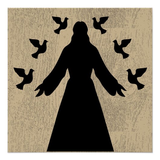 Jezus en het Poster van Doves Silhouette (Voorkant)