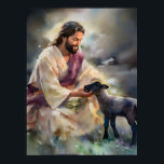 Jezus en het verloren schaap poster<br><div class="desc">Met de hartverwarmende Bijbelse parabel van "Jezus en het verloren schaap." Dit kunstwerk legt prachtig de essentie van compassie, redding en de diepe liefde van de Goede Herder voor elke verloren ziel vast. De gelijkenis van het verloren schaap, waar Jezus leert over het plezier van het vinden van het verloren...</div>