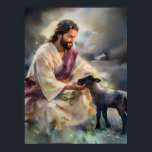 Jezus en het verloren schaap poster<br><div class="desc">Met de hartverwarmende Bijbelse parabel van "Jezus en het verloren schaap." Dit kunstwerk legt prachtig de essentie van compassie, redding en de diepe liefde van de Goede Herder voor elke verloren ziel vast. De gelijkenis van het verloren schaap, waar Jezus leert over het plezier van het vinden van het verloren...</div>