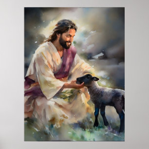Jezus en het verloren schaap poster