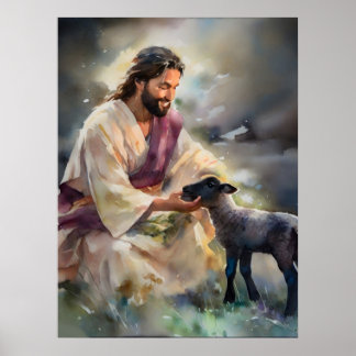 Jezus en het verloren schaap poster