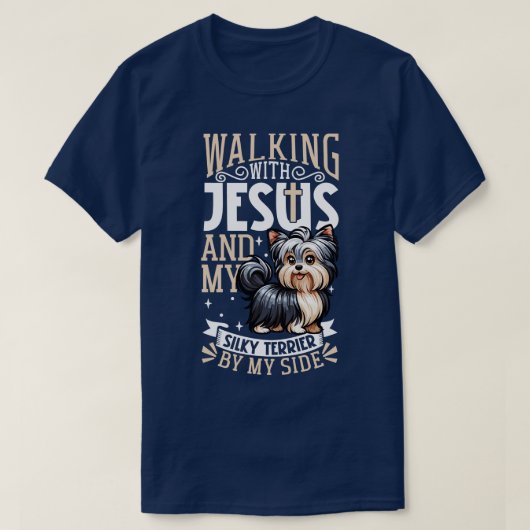Jezus en hond Australische Silky Terrier T-shirt (Design voorkant)