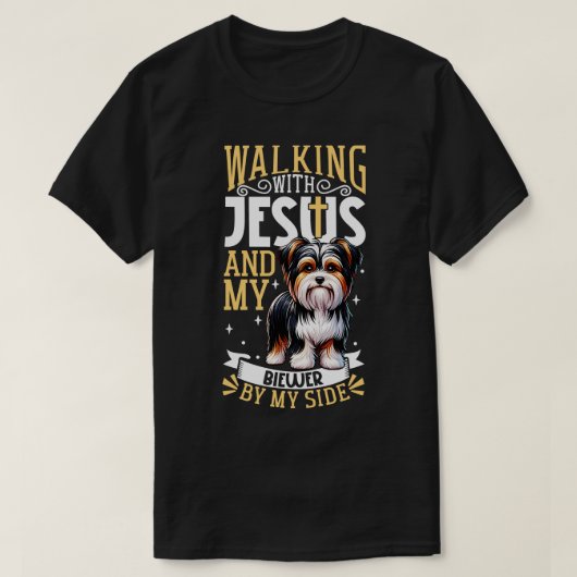 Jezus en hond Biewer Terrier T-shirt (Design voorkant)