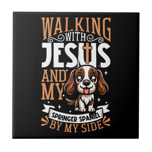 Jezus en hond - Engelse Springer Spaniël Tegeltje (Voorkant)