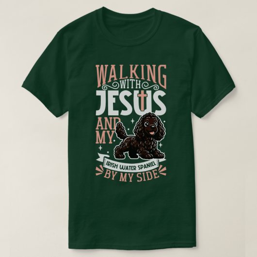 Jezus en hond Ierse Water Spaniël T-shirt (Design voorkant)