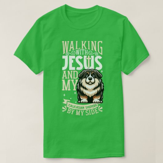 Jezus en hond Kaukasische Herder Hond T-shirt (Design voorkant)