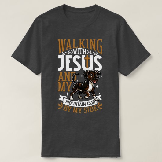Jezus en hond Mountain Cur T-shirt (Design voorkant)