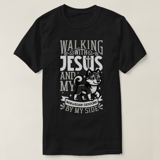 Jezus en hond Noorse Elkhound T-shirt (Design voorkant)