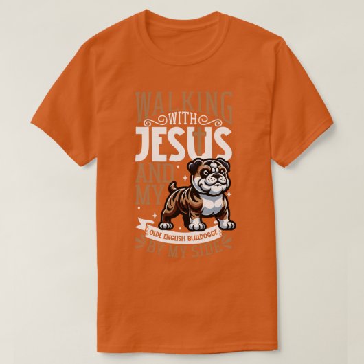 Jezus en hond Olde English Bulldogge T-shirt (Design voorkant)