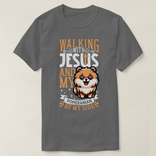 Jezus en hond Pomeranian T-shirt (Design voorkant)