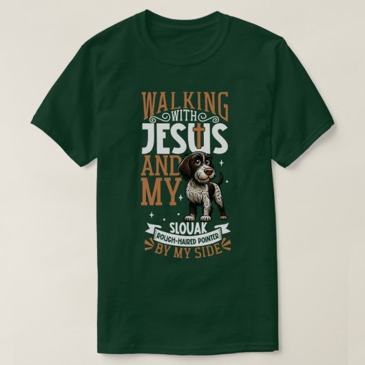 Jezus en hond Slowaaks Ruwhaar Pointer T-shirt (Design voorkant)