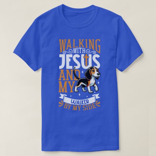 Jezus en hond Treeding Walker Coonhound T-shirt (Design voorkant)