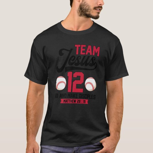 Jezus en honkbalteam Jezus christelijk Mattheüs 28 T-shirt (Voorkant)