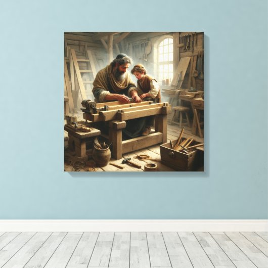 Jezus en Jozef 1 Canvas Afdruk (Insitu (Houten vloer))