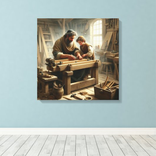 Jezus en Jozef 1 Canvas Afdruk (Insitu (Houten vloer))