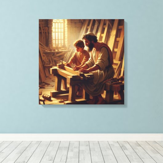 Jezus en Jozef 2 Canvas Afdruk (Insitu (Houten vloer))