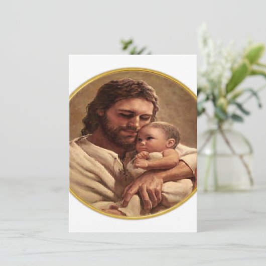 Jezus en kind feestdagenkaart (Staand voorkant)