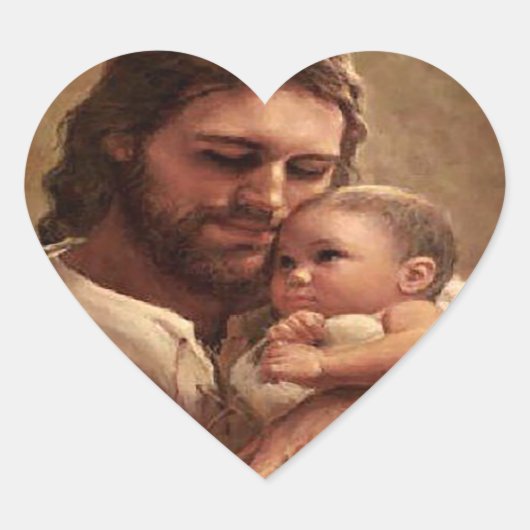 Jezus en kind hart sticker (Voorkant)