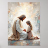 Jezus en klein meisje biddend, moderne christelijk poster (Voorkant)