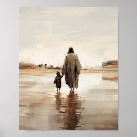 Jezus en klein meisje, digitale print, schetsen poster (Voorkant)