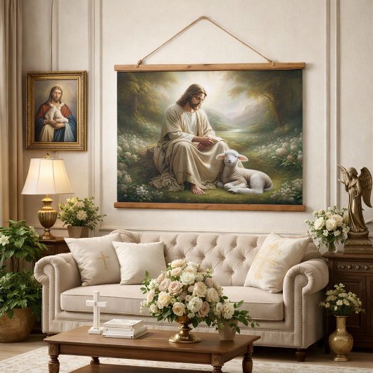 Jezus en Lam Hangend Wandkleed