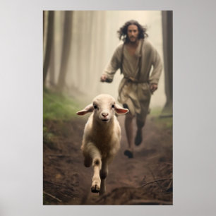 Jezus en Lam Jezus verlaat de 99 Jezus en Schapen Poster