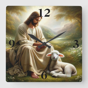 Jezus en Lam Vierkante Klok