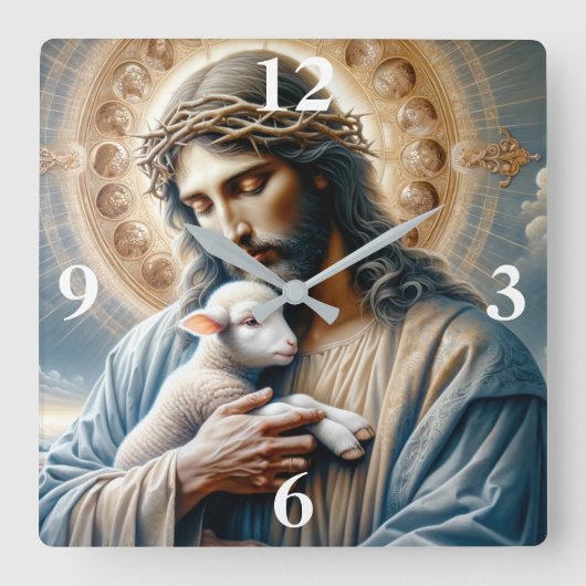 Jezus en Lam Vierkante Klok (Voorkant)